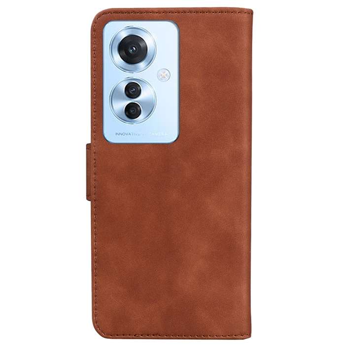For OPPO Reno11 F Global Skin Feel Pure Color Flip Leather Phone Case(Brown)