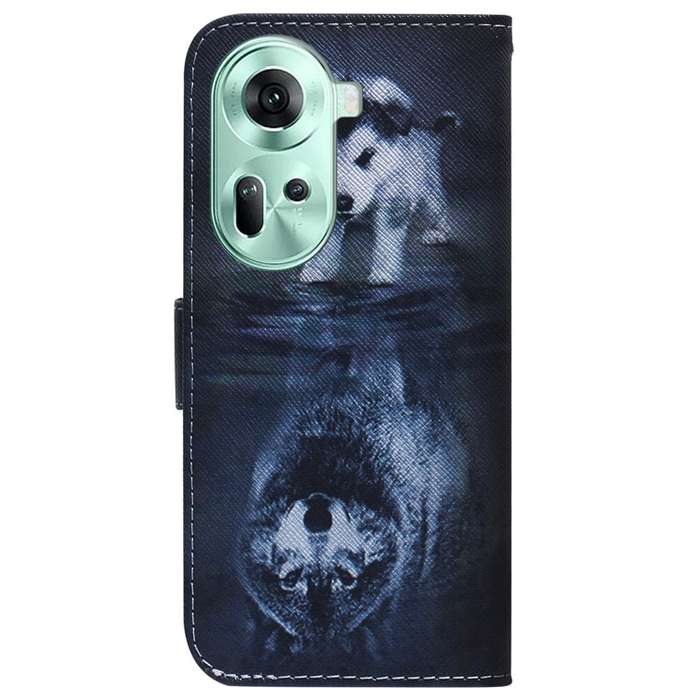 For OPPO Reno11 Global Coloured Drawing Flip Leather Phone Case(Wolf and Dog)