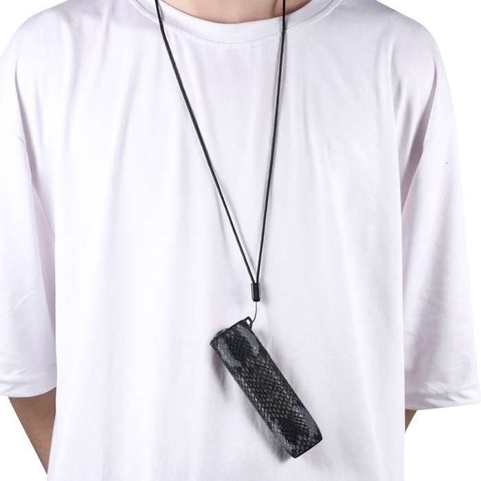 For IQOS ILUMA ONE Snake Pattern TPU+PU Electronic Cigarette Protective Case with Lanyard(Dark Grey)