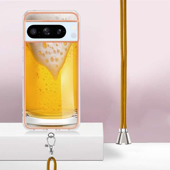 For Google Pixel 8 Pro Electroplating Dual-side IMD Phone Case with Lanyard(Draft Beer)