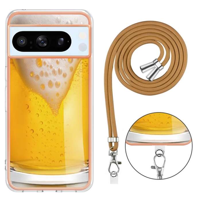For Google Pixel 8 Pro Electroplating Dual-side IMD Phone Case with Lanyard(Draft Beer)