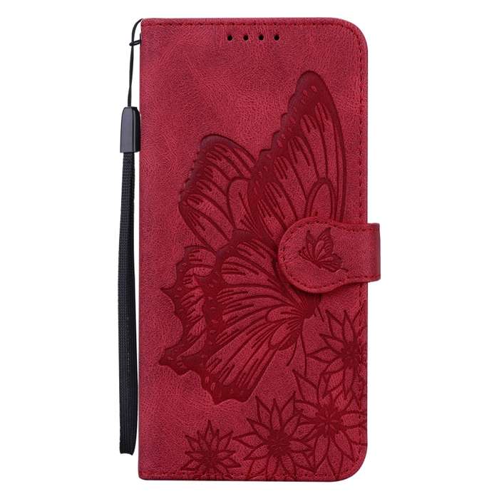 For iPhone 15 Pro Max Retro Skin Feel Butterflies Embossing Leather Phone Case(Red)