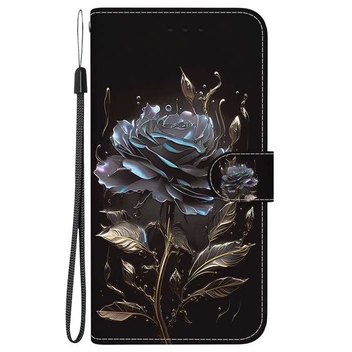 For Sony Xperia 10 VI Crystal Texture Colored Drawing Leather Phone Case(Black Rose)