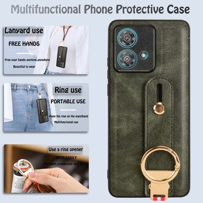 For Motorola Edge 40 Neo 5G Wristband Leather Back Phone Case(Green)