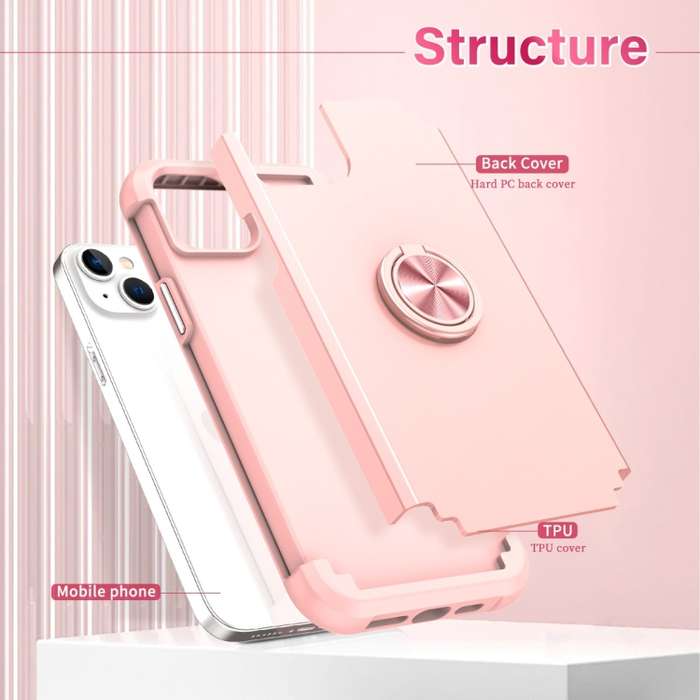 For iPhone 14 Plus L2 Rotating Ring Holder Magnetic Phone Case(Rose Gold)