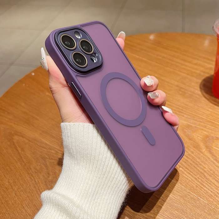 For iPhone 15 Pro MagSafe Skin Feel Phone Case with Lens Film(Purple)