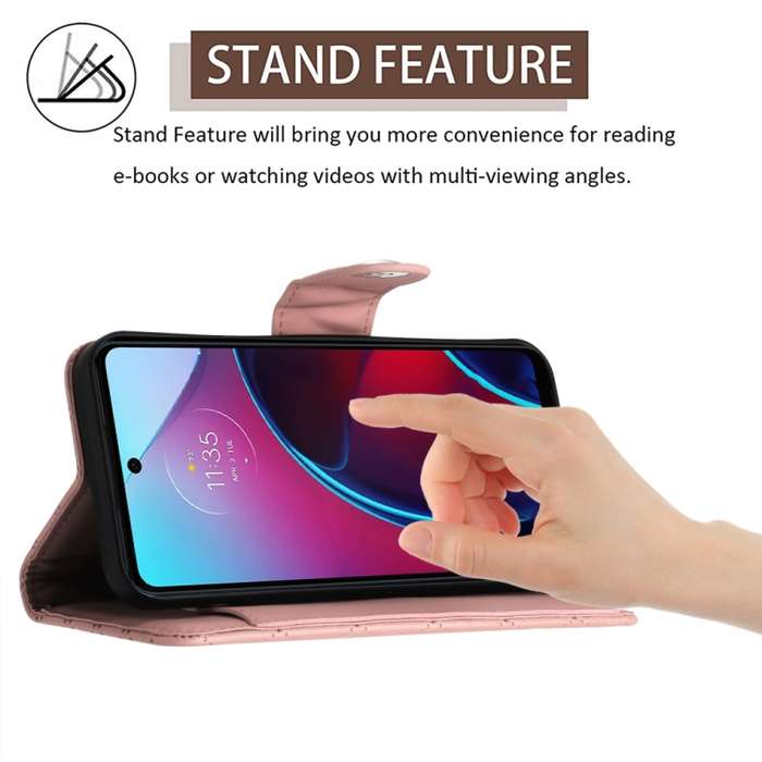 For Motorola Moto G Stylus 4G 2022 Rhombic Texture Flip Leather Phone Case with Lanyard(Coral Pink)
