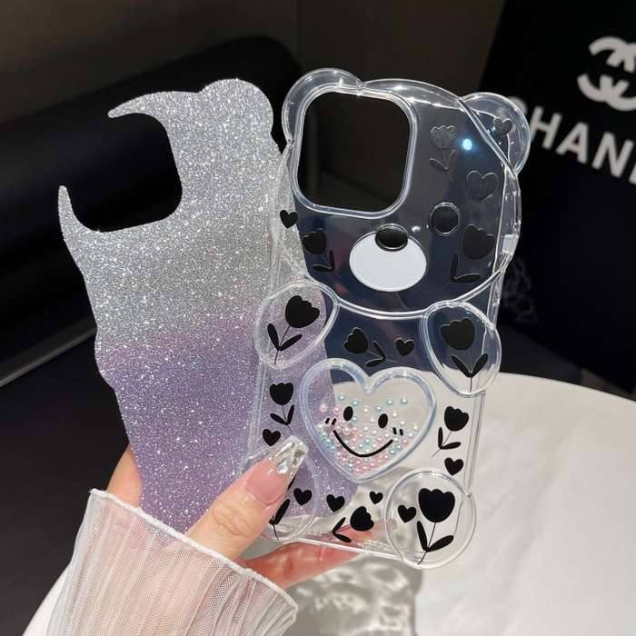 For iPhone 15 Bear Shaped Painted TPU Phone Case(Astronaut)