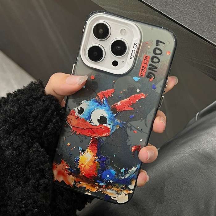 For iPhone 13 Pro Max Splash-ink AI Cute Dragon PC Hybrid TPU Phone Case(Big-eye Dragon)