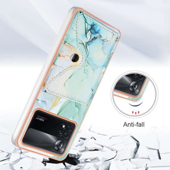 For Xiaomi Poco X4 Pro 5G Marble Pattern IMD Card Slot Phone Case(Green)