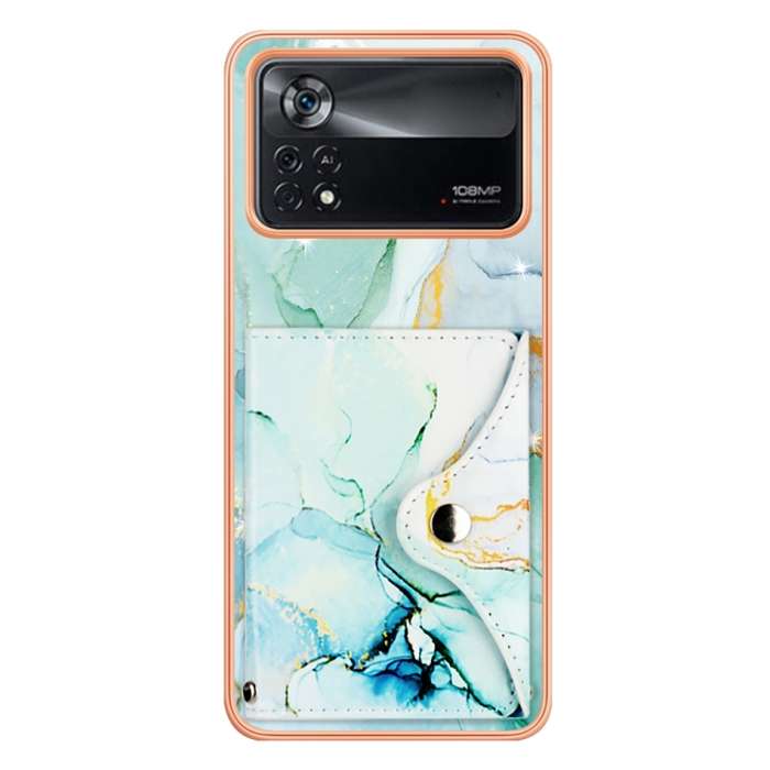 For Xiaomi Poco X4 Pro 5G Marble Pattern IMD Card Slot Phone Case(Green)