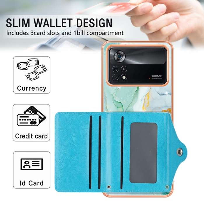 For Xiaomi Poco X4 Pro 5G Marble Pattern IMD Card Slot Phone Case(Green)