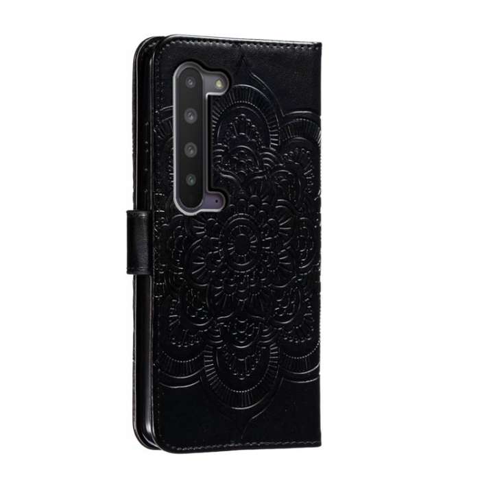 For Sharp Aquos R5G Sun Mandala Embossing Pattern Phone Leather Case(Black)