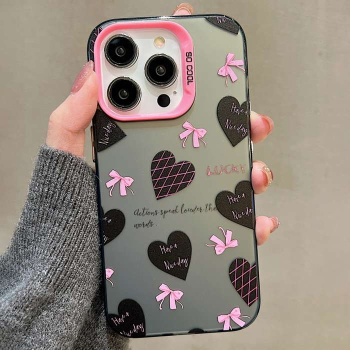 For iPhone 13 Sweet Cool Bow PC Phone Case(Love Heart)