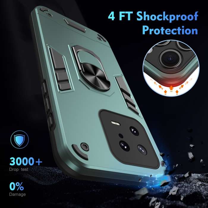 For Xiaomi 13 Shockproof Metal Ring Holder Phone Case(Green)