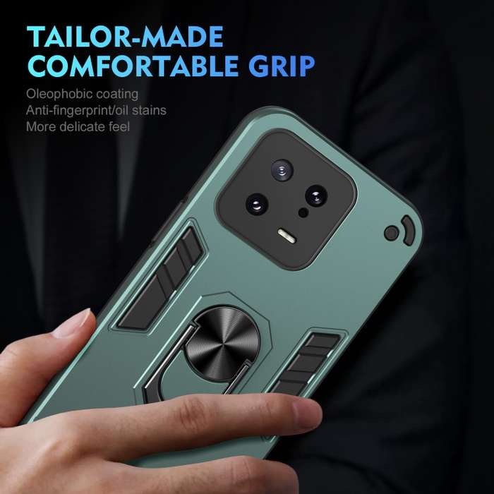 For Xiaomi 13 Shockproof Metal Ring Holder Phone Case(Green)