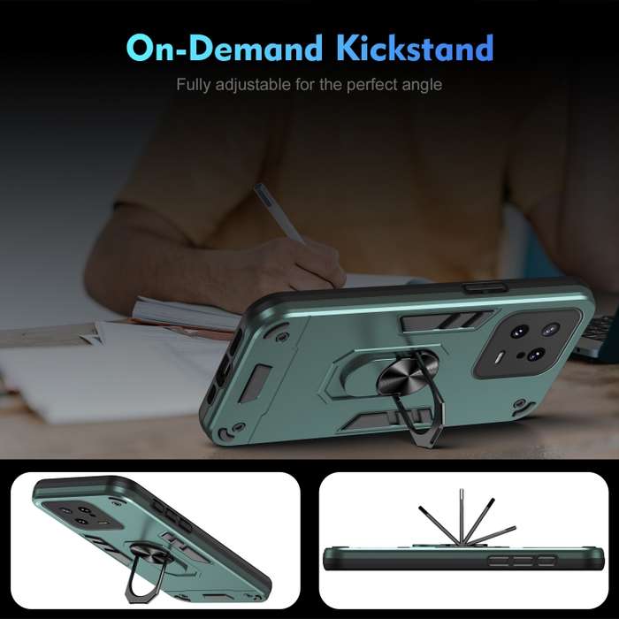 For Xiaomi 13 Shockproof Metal Ring Holder Phone Case(Green)