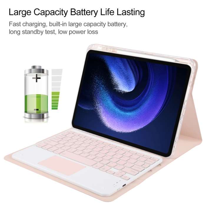 For Xiaomi Pad 6 Square Button Bluetooth Keyboard Rotatable Holder Leather Case with Touchpad(Rose G