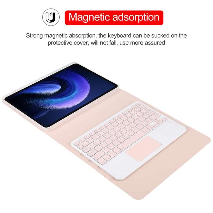 For Xiaomi Pad 6 Square Button Bluetooth Keyboard Rotatable Holder Leather Case with Touchpad(Rose G