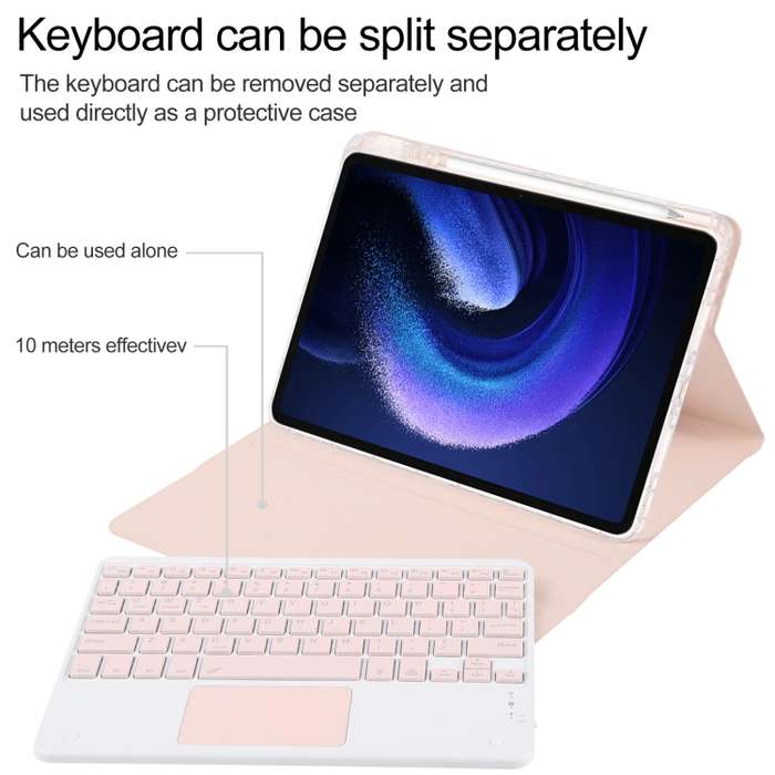 For Xiaomi Pad 6 Square Button Bluetooth Keyboard Rotatable Holder Leather Case with Touchpad(Rose G