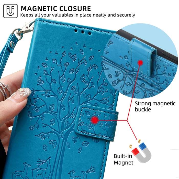 For Nothing Phone 2 Tree & Deer Embossed Leather Phone Case(Blue)