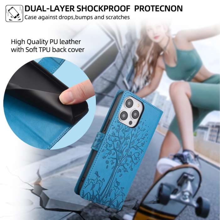 For Nothing Phone 2 Tree & Deer Embossed Leather Phone Case(Blue)