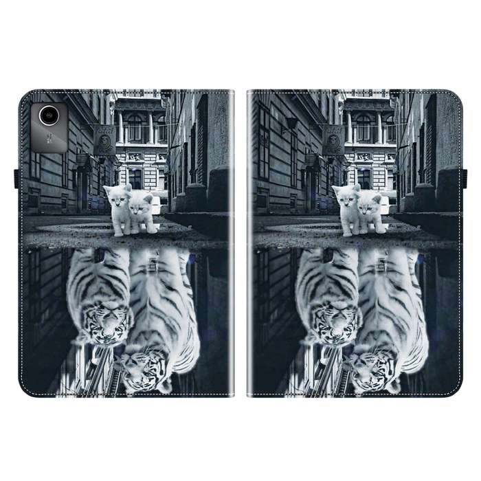 For Lenovo Tab M11/ Xiaoxin Pad 11 2024 Crystal Texture Painted Leather Tablet Case(Cat Reflection T