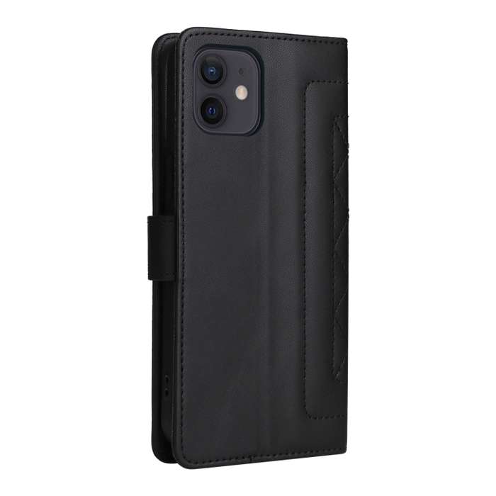 For iPhone 12 / 12 Pro Diamond Lattice Leather Flip Phone Case(Black)