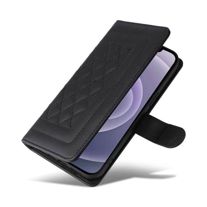 For iPhone 12 / 12 Pro Diamond Lattice Leather Flip Phone Case(Black)