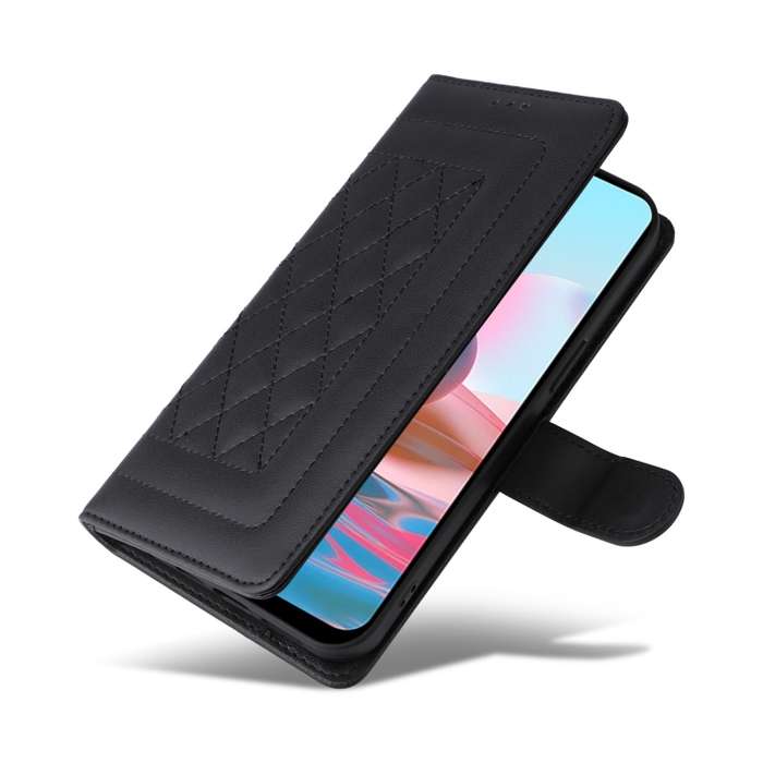 For Xiaomi Redmi Note 10 Diamond Lattice Leather Flip Phone Case(Black)