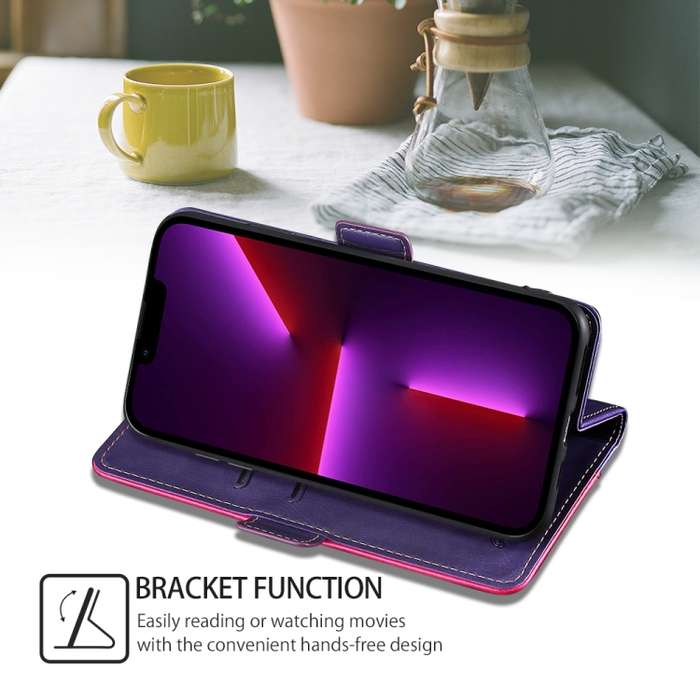 For Itel RS4 4G Contrast Color Side Buckle Leather Phone Case(Purple + Rose Red)