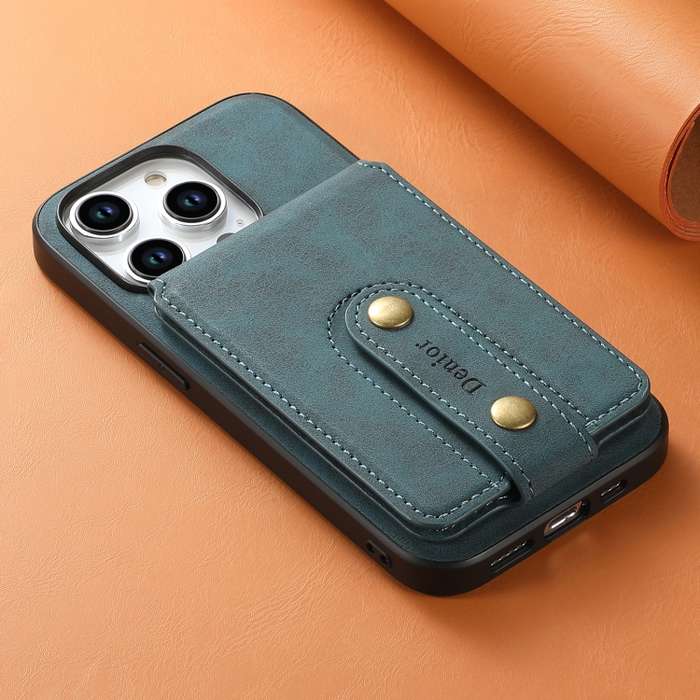 For iPhone 12/12 Pro Denior D14 NK Retro Pattern MagSafe Magnetic Card Holder Leather Phone Case(Blu