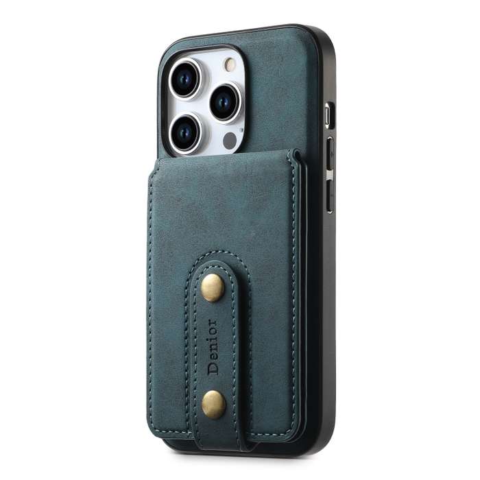 For iPhone 12/12 Pro Denior D14 NK Retro Pattern MagSafe Magnetic Card Holder Leather Phone Case(Blu