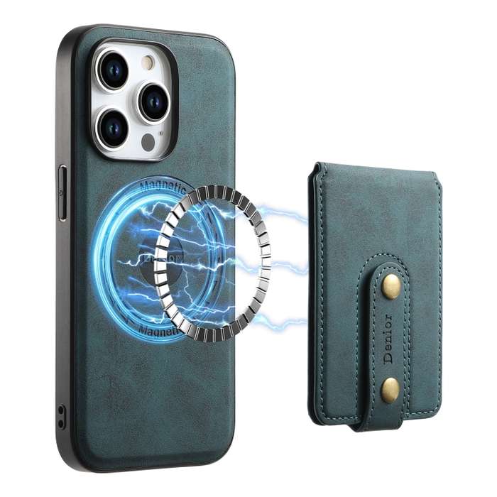 For iPhone 12/12 Pro Denior D14 NK Retro Pattern MagSafe Magnetic Card Holder Leather Phone Case(Blu
