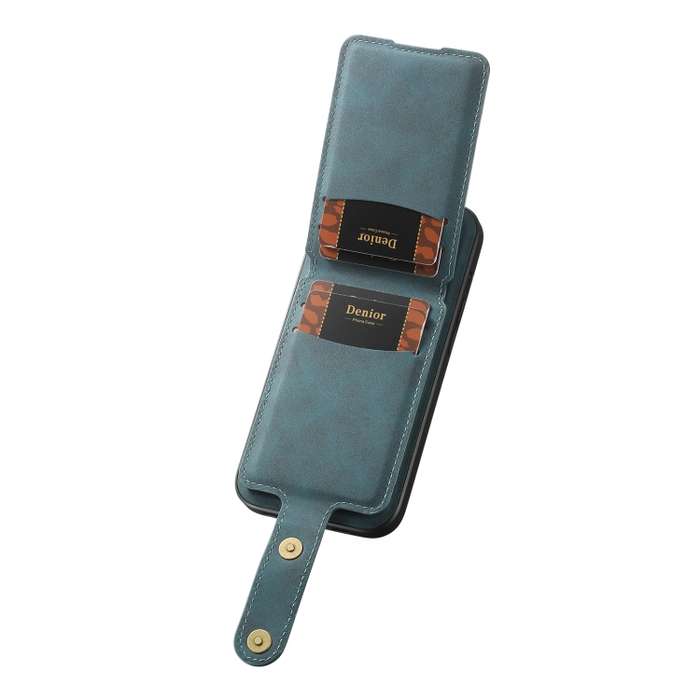 For iPhone 12/12 Pro Denior D14 NK Retro Pattern MagSafe Magnetic Card Holder Leather Phone Case(Blu