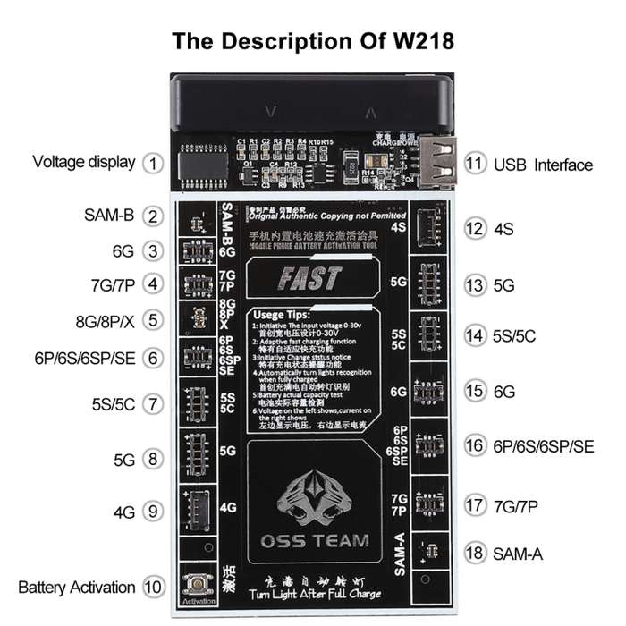 W218 Smartphone Battery Fast Charging and Activated Board 2 in 1 Tool for iPhone X & 8 Plus & 8 & 7