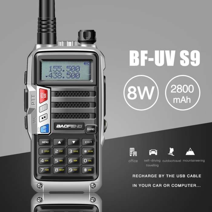 Baofeng BF-UV5R Plus S9 FM Interphone Handheld Walkie Talkie, EU Plug(Silver)