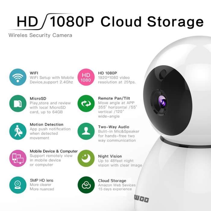 Anpwoo Snowman 1080P HD WiFi IP Camera, Support Motion Detection & Infrared Night Vision & TF Card(M