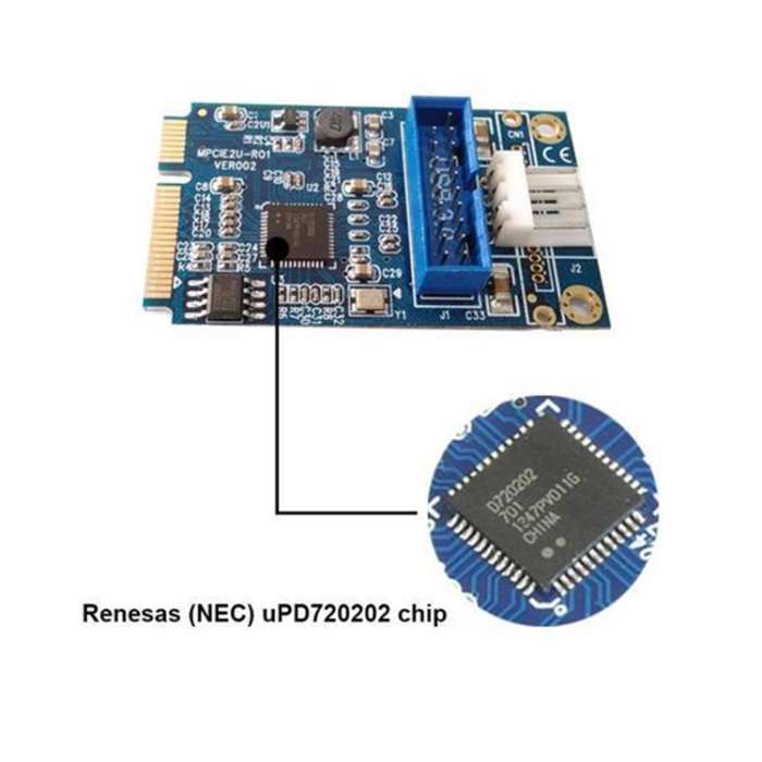 MINI PCI-E to USB 3.0 Front 19 Pin Desktop PC Expansion Card with 4 Pin Power Connection Port (Blue)