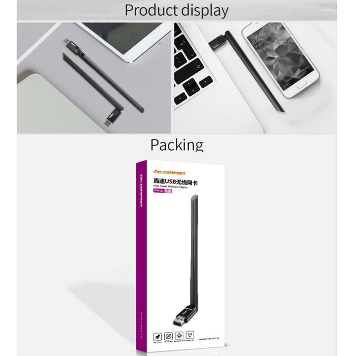 COMFAST CF-WU757F 150Mbps Wireless USB 2.0 Free Driver WiFi Adapter External Network Card with 6dBi