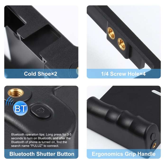 PULUZ 4 in 1 Bluetooth Handheld Vlogging Live Broadcast LED Selfie Light Smartphone Video Rig Kits w