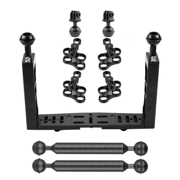 PULUZ Dual Handle Aluminium Tray Stabilizer with 4 x Dual Ball Aluminum Alloy Clamp & 2 x 7 inch Flo