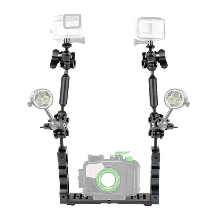 PULUZ Dual Handle Aluminium Tray Stabilizer with 4 x Dual Ball Aluminum Alloy Clamp & 2 x 7 inch Flo