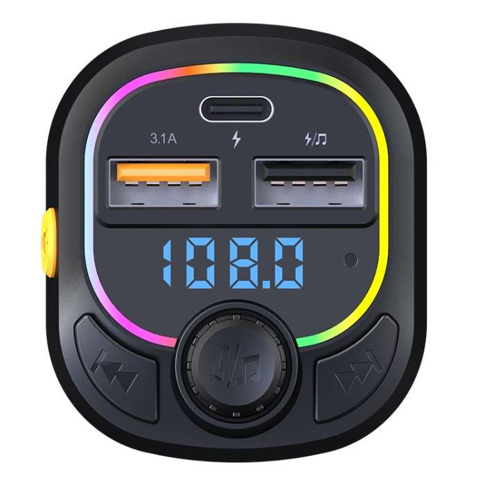 C28 Fast Charging Atmosphere Light Handsfree Car Kit Car Mp3 Player Stereo FM Transmitter
