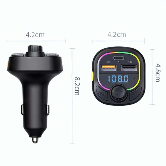 C28 Fast Charging Atmosphere Light Handsfree Car Kit Car Mp3 Player Stereo FM Transmitter