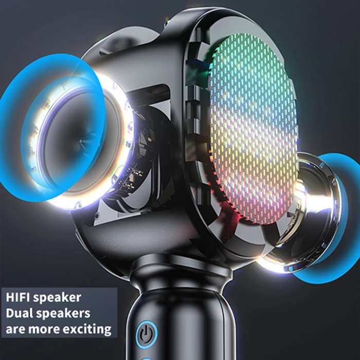 JY57 TWS Wireless Karaoke Microphone Bluetooth Handheld Portable Speaker Home KTV Player with LED Li