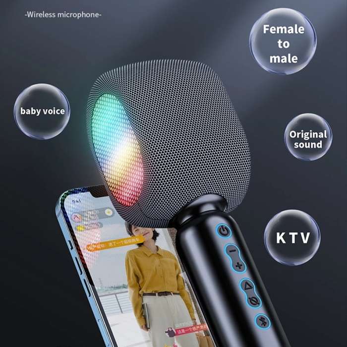 JY57 TWS Wireless Karaoke Microphone Bluetooth Handheld Portable Speaker Home KTV Player with LED Li