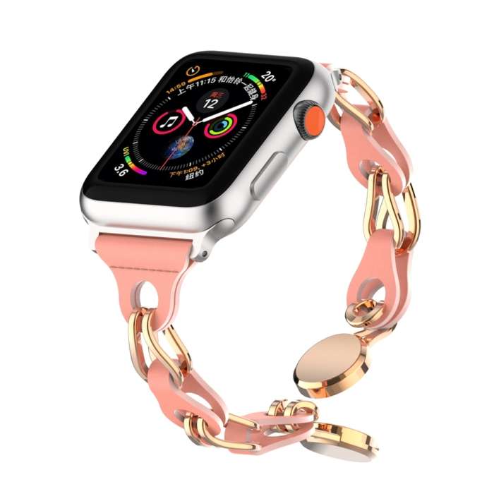 For Apple Watch 7 45mm Hollow Leather Chain Magnetic Buckle Watch Band(Red)