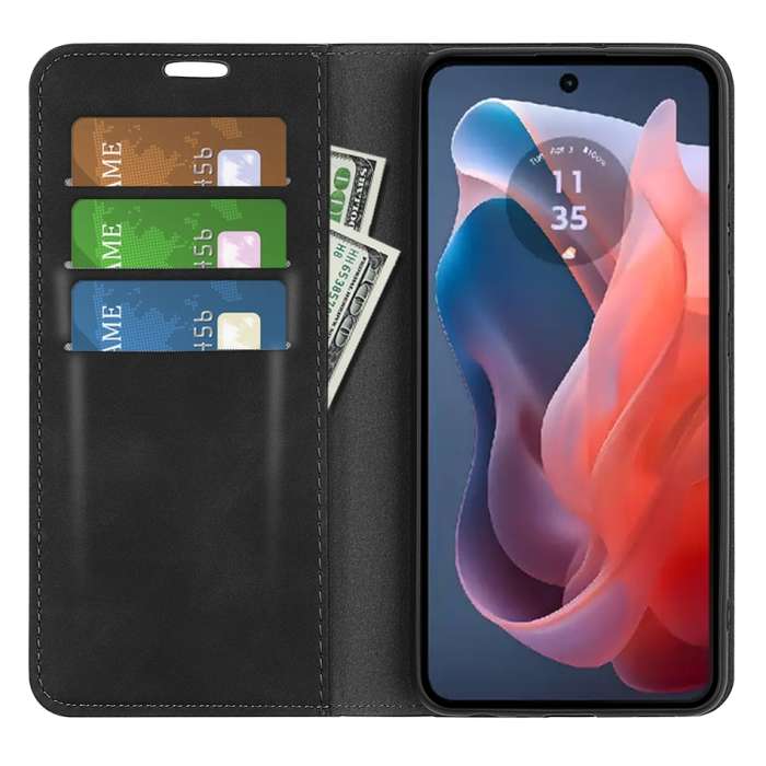 For Motorola Moto G Play 2024 Retro-skin Magnetic Suction Leather Phone Case(Black)