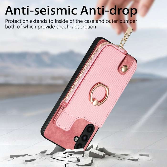 For Samsung Galaxy A05 Cross Leather Ring Vertical Zipper Wallet Back Phone Case(Pink)